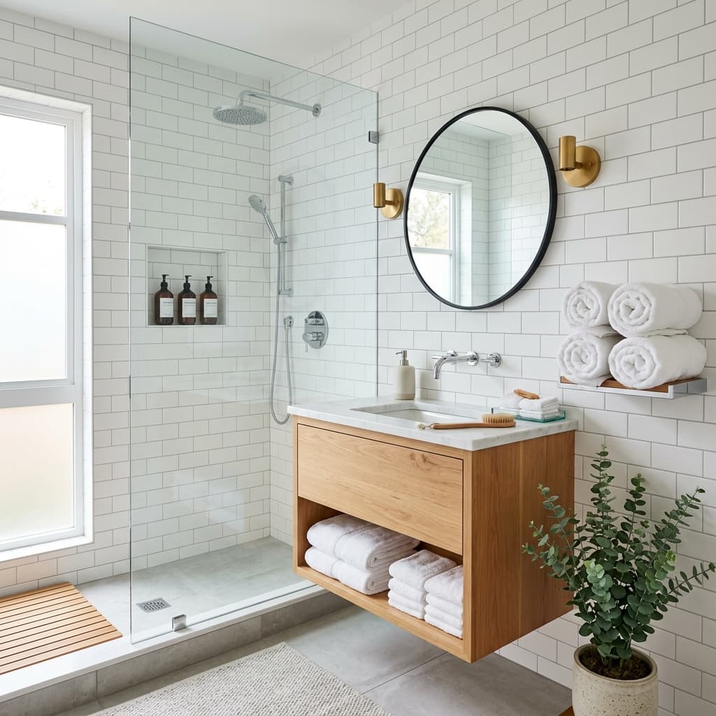 Modern spa-like Airbnb bathroom