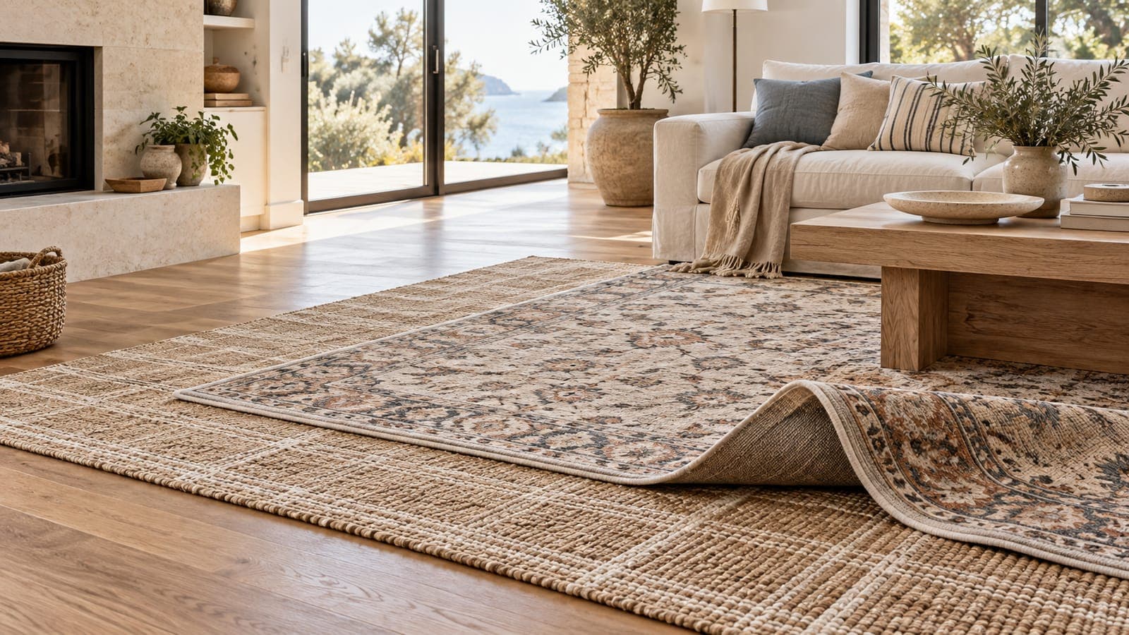 Two washable rugs partially overlapped on a hardwood floor
