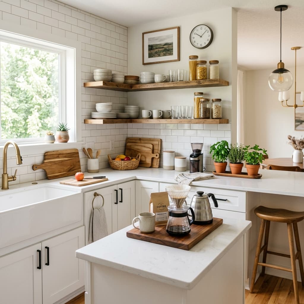 Airbnb welcome basket on a kitchen counter