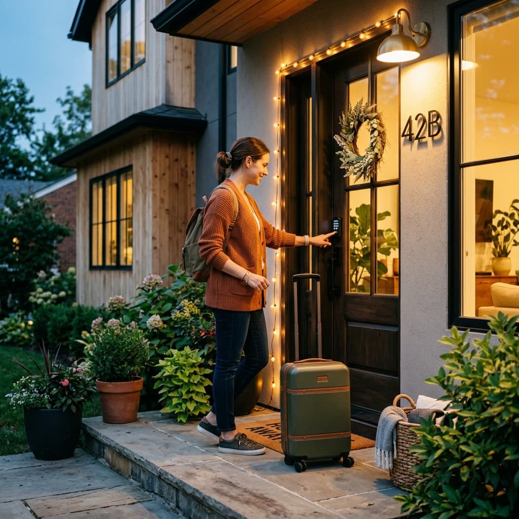 Guest arriving at an Airbnb with self check-in smart lock
